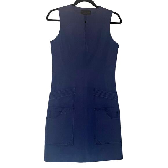 Derek Lam Wool Silk Blend Patch Pocket Sleeveless Shift Mini Dress Navy Size 0 - Picture 1 of 7